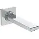 Wandauslauf in Chrom-Finish von Ideal Standard, mit rechteckigem Design und gerader Wasseroberfläche, montiert an einer quadratischen Wandplatte.